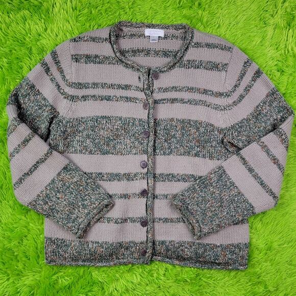 Christopher & Banks Green Brown Grunge Fairy Knit Button Up Sweater Cardigan, L - Picture 1 of 5